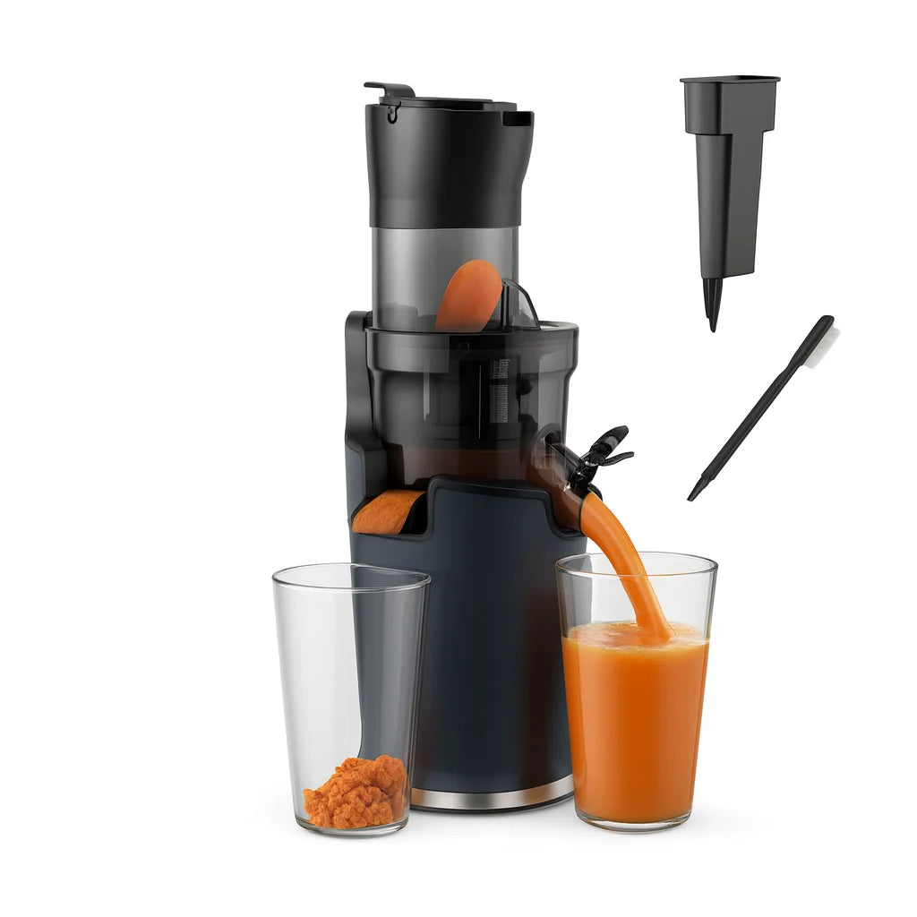 Extracteur de Jus Vertical Fruits Entiers 78 mm, vue studio sur fond blanc