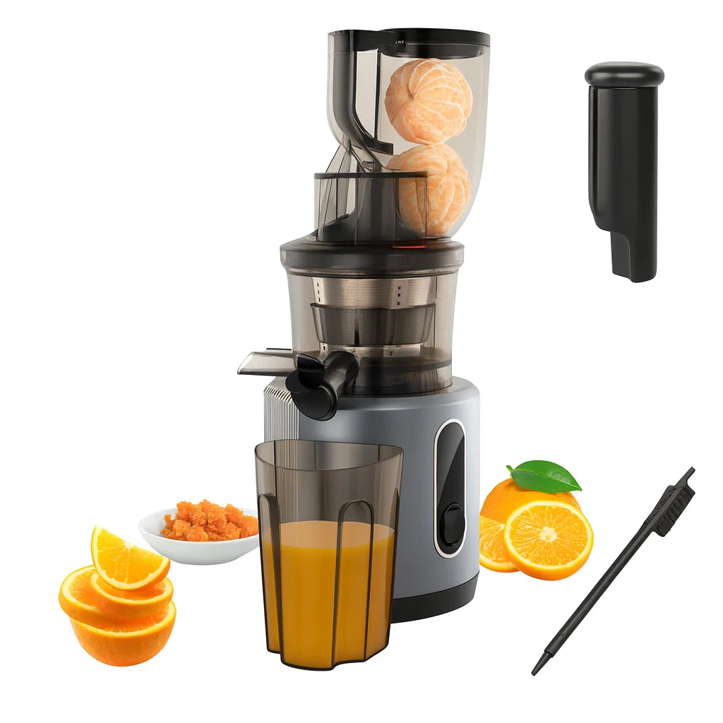 Extracteur de Jus Vertical Premium 75 mm Silver, vue studio sur fond blanc