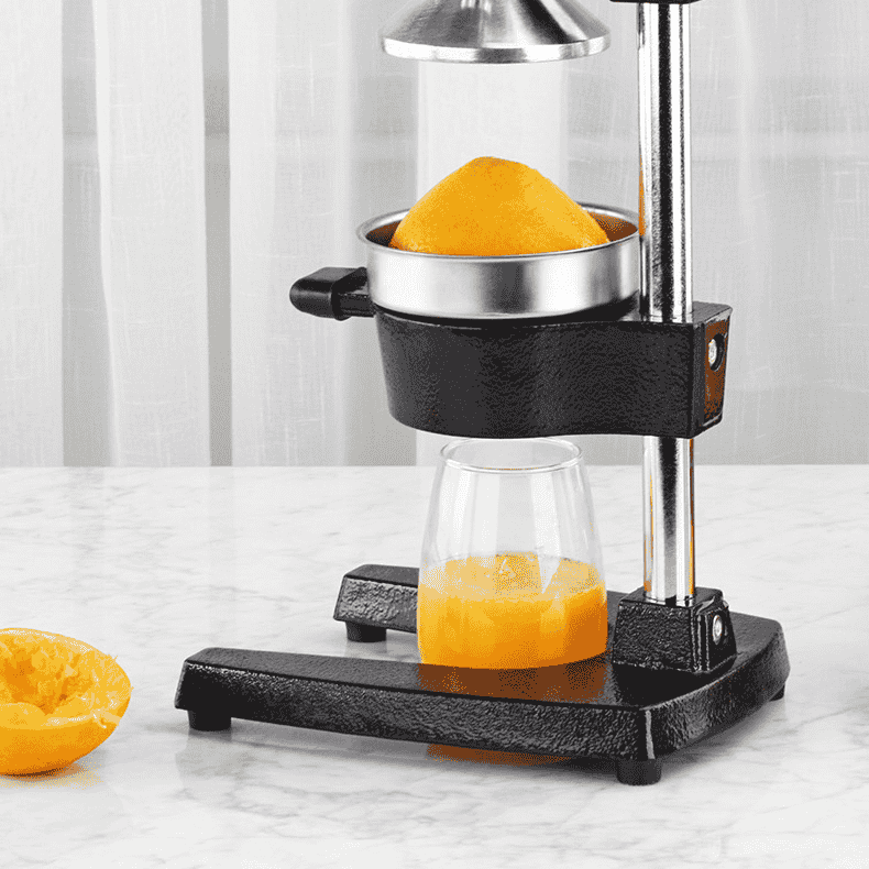 Presse agrume à levier professionnel en acier pour extraction de jus d’orange.