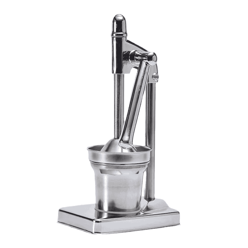 Presse agrume à levier design en inox pour extraction de jus.