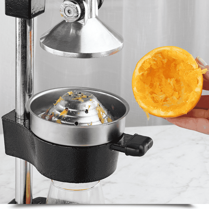 Presse agrume à levier professionnel en acier pour extraction de jus d’orange.