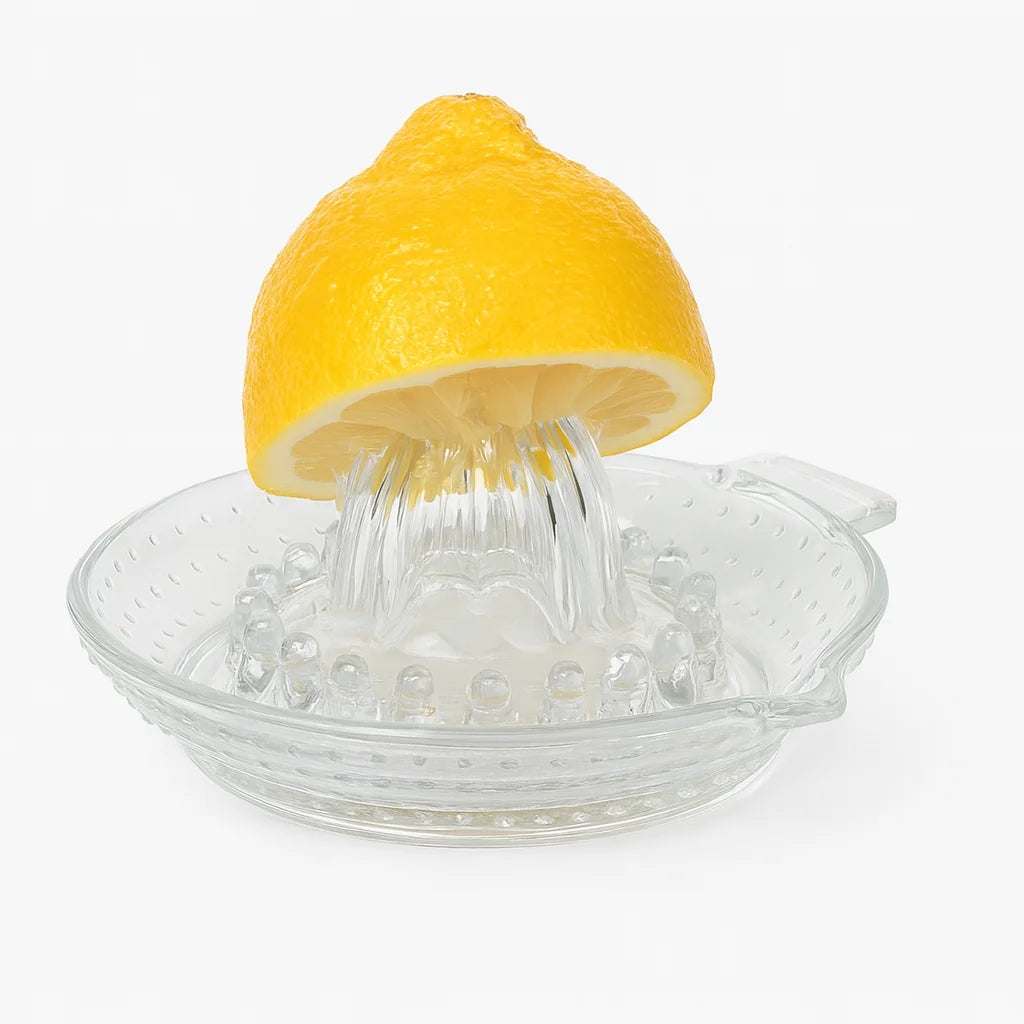 Presse Agrume en Verre Vintage, vue studio sur fond blanc