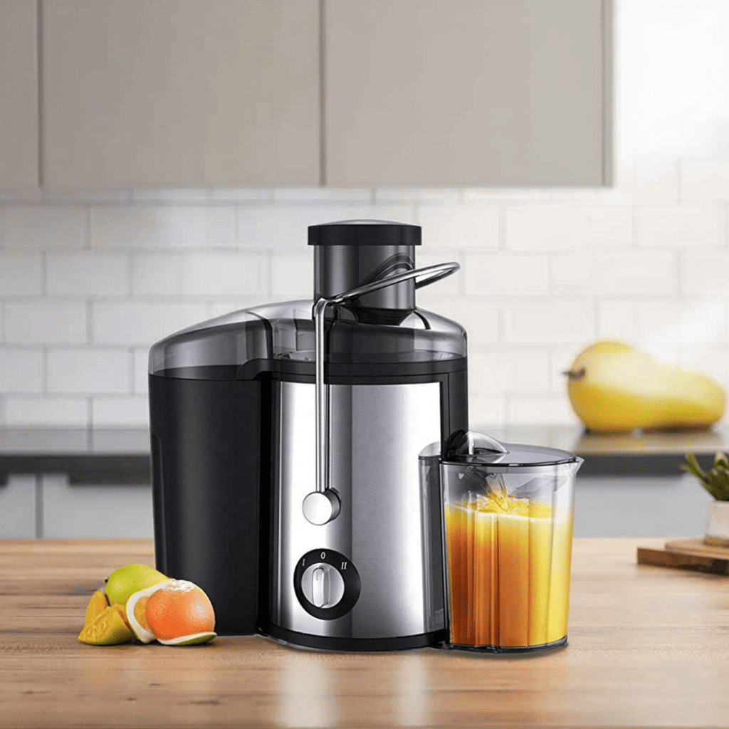 Presse fruits électrique centrifuge idéal pour jus d’orange, pomme et agrumes.