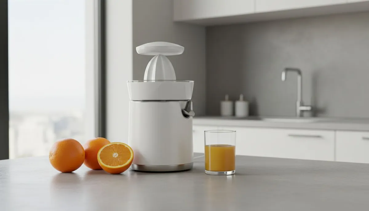 Presse agrume electrique Braun blanc compact sur comptoir de cuisine moderne