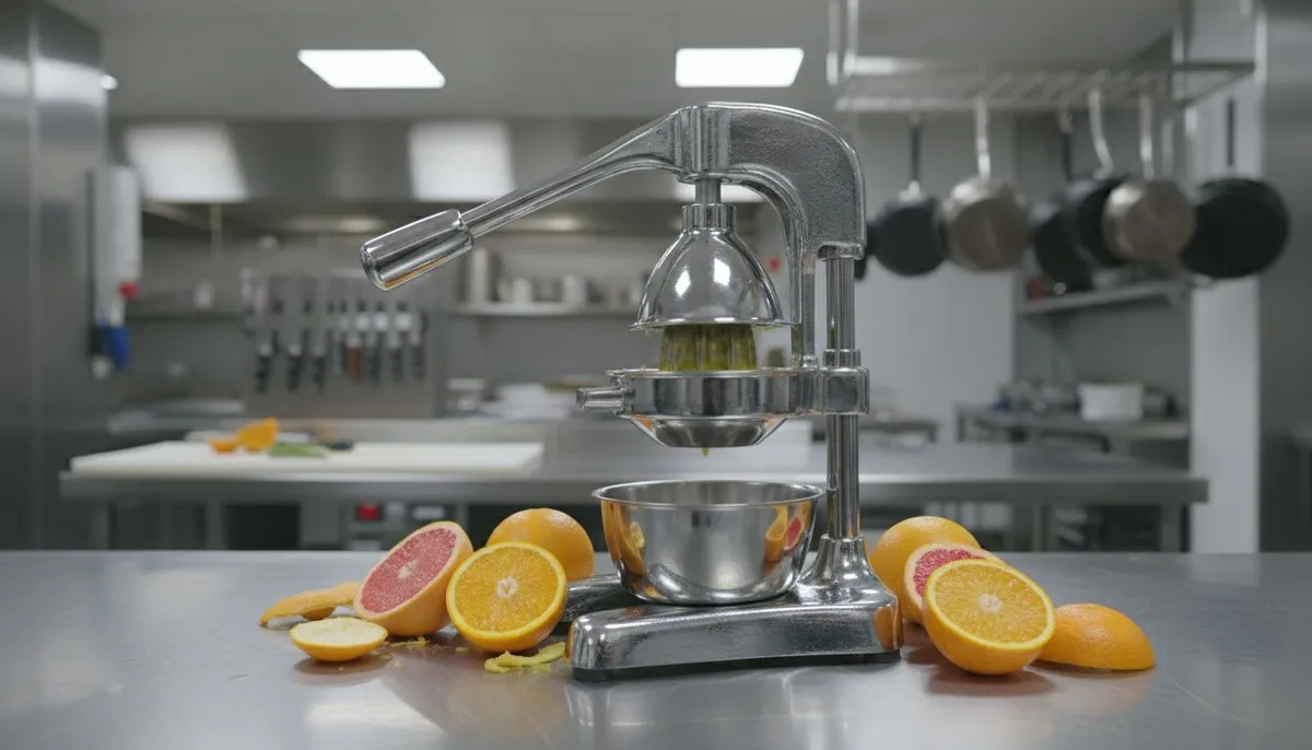 Presse agrume professionnel a levier inox dans un restaurant ou bar a jus