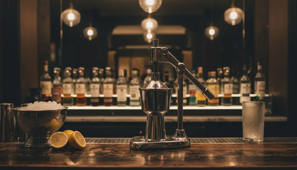 Presse agrume professionnel a levier en inox dans un bar a cocktails