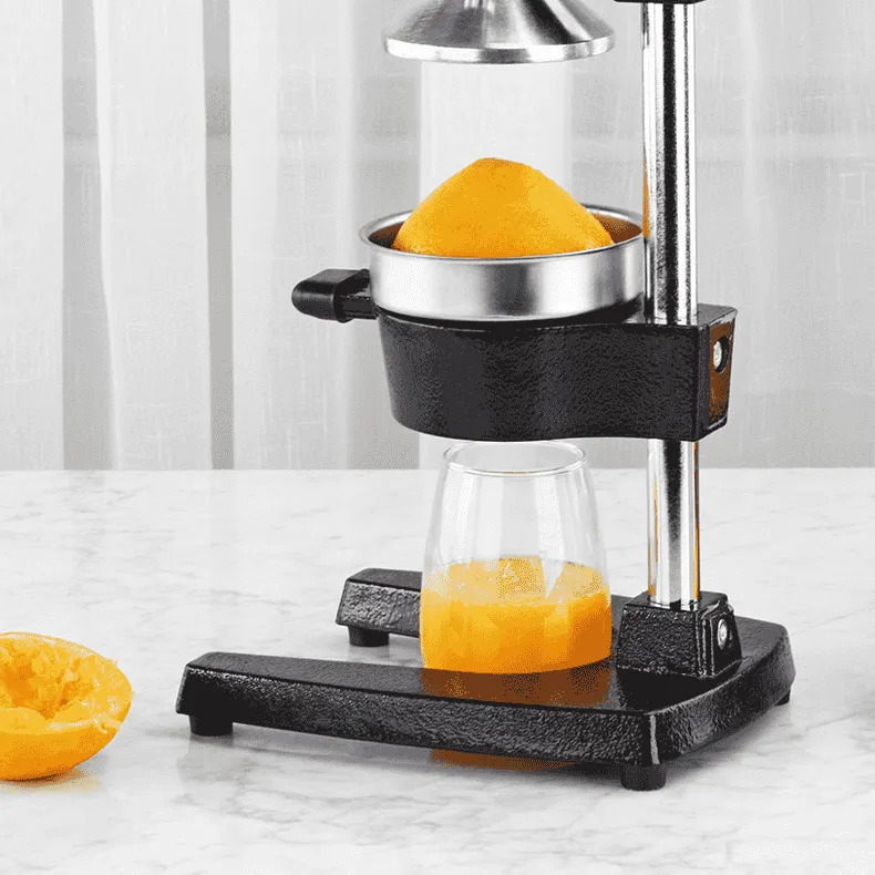 Presse agrume à levier professionnel en acier pour extraction de jus d’orange.