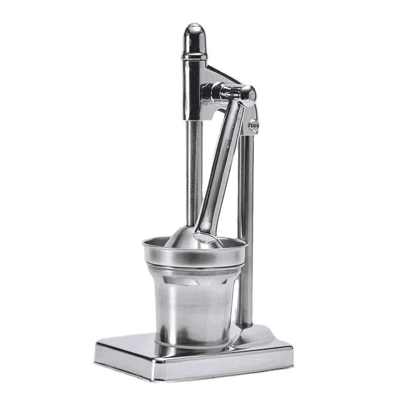 Presse agrume à levier design en inox pour extraction de jus.